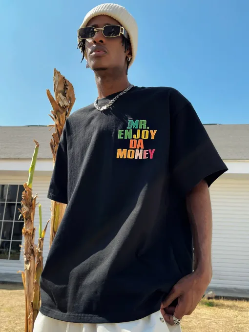 MEDM MR ENJOY DA MONEY Tシャツ 刺繍 ロゴ入り シャツ ファッション 3色 男女兼用